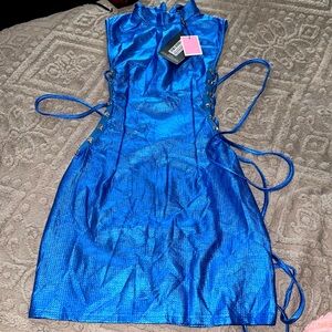 Shape Cobalt Lace Up Side Detail High Neck Bodycon Dress